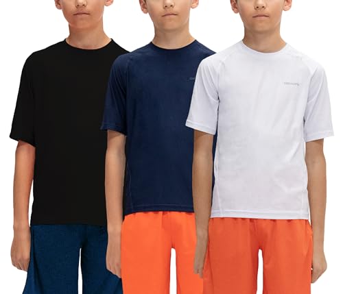 DEVOPS Youth Boys 3-Pack Compression Athletic Baselayer Long Sleeve Shirts (Medium, Black/Navy/White)