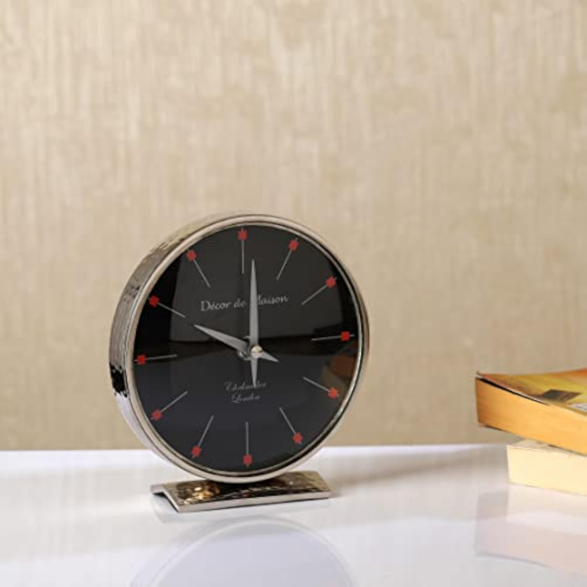 Handcrafted Marbellic Analog Table Clock Silver
