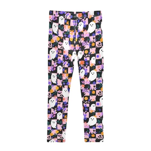 Girls' Athletic Leggings Ankle Length Yoga Dance Pants Kids Teen 4T Checkered Ghostly Floral2