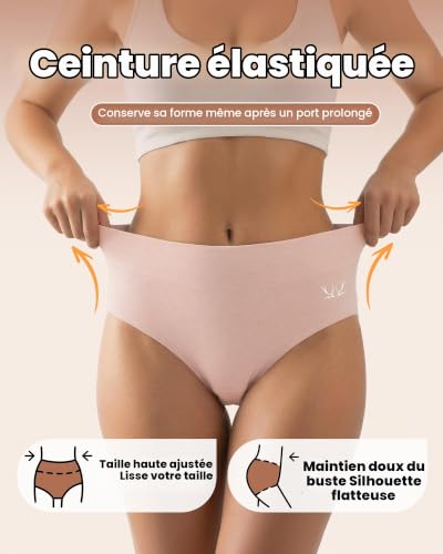 TANSTC Culotte Femme Coton Taille Haute sous-vêtement Shorties Ventre Plat Slip Doux Lot de 5, Cadeau pour Une Femme ou Une Fille, XL – vue 3