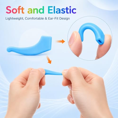 Image of BendJoy 12 Pieces Eyeglass Ear Grips, 12 Colors Silicone Glasses Accessories with Anti Slip Ear Hooks and Soft Ear Cushions, Eye Glass Holder for Sports Running Daily Wear and Secure Fit, Spects Gripper for Men Women and Kids