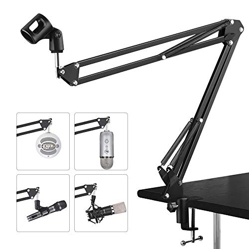 Earamble Micrófono ajustable Suspensión Boom Tijera Brazo Soporte Hecho de acero durable con abrazadera de montaje en mesa Adecuado para micrófono de Snowball Blue Yeti