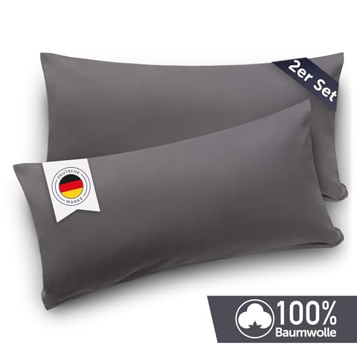Blumtal Kissenbezug 40x60 cm (2er Set Kissenbezüge) - Grau - 100% Baumwoll-Jersey, Oeko-Tex Zertifiziert, Kopfkissenbezug 40x60 - Jersey Kissenhülle - Bezug für Nackenstützkissen
