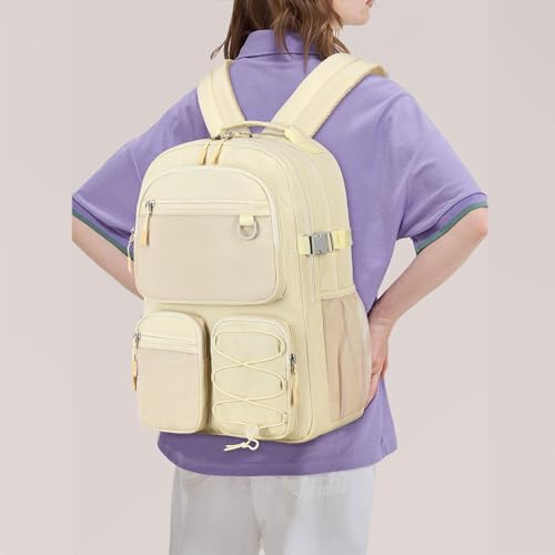 Image of Lohol Water Resistant Backpack with Mulitiple Pockets for School Travel Outdoor College, 15.6 inch Laptop Bookbag for Girls and Women (Beige)