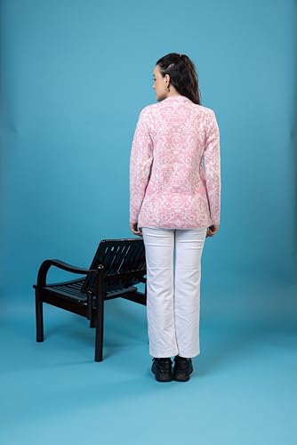 Image of Wear lusso Women Woolen Round Neck Self Design Cardigan | Heavy Hair Fabric Winter Wear | Pure Wool Long Cotty Fully Warm Cardigan Sweater