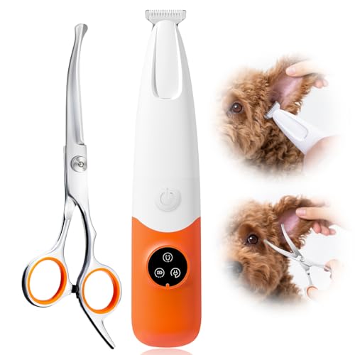 Dog Ear Hair Removal Tool, Ear Hair Trimmer for Dogs at Home, Safety Blunt Tip Scissors, Painless Clippers for Grooming