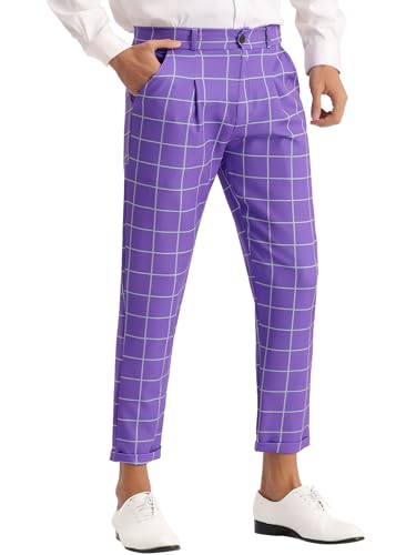 Lars Amadeus Plaid Dress Pants for Men's Ankle Length Flat Front Checked Cropped Trousers