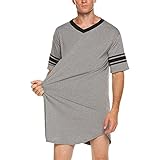 Beixinder Men's Nightshirt Nightwear Comfy Big&Tall Short Sleeve V Neck Cotton Henley Summer Pajamas