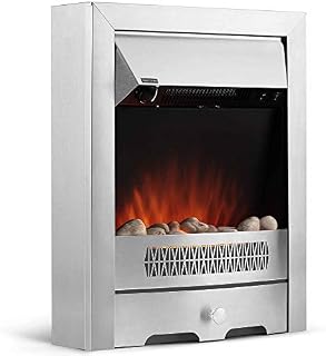 VonHaus Electric Fireplace - 2KW Modern Freestanding Heater with Adjustable Thermostat, 2 Heat Settings, Realistic Flame Effect & Attractive Geo Design - 2000W