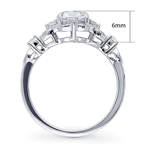 BERRICLE Sterling Silver Halo Wedding Engagement Rings Cushion Cut Cubic Zirconia CZ Vintage Inspired Art Deco Ring for Women, Rhodium Plated Size 4-104
