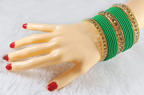 Image of NMII Non-Precious Metal Base Metal and Studded Zircon Gemstone and Matte Finish Worked Bangle set for Women /Girls