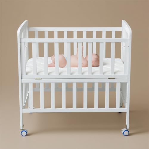 Flwrgirl Convertible Mini Baby Crib - Portable Bedside Bassinet with Mattress Included,3 Heights Baby Crib with Wheels for Small Room and Newborns 0-12 Months,White