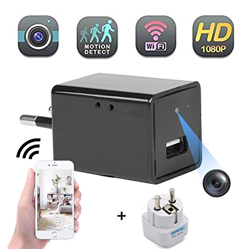 Cámara espía, Mini cámara Oculta Full HD 1080P Cargador USB Cámara para vigilancia de Seguridad en el hogar con Vista remota/detección de Movimiento/grabación en Bucle Plug-and-Play