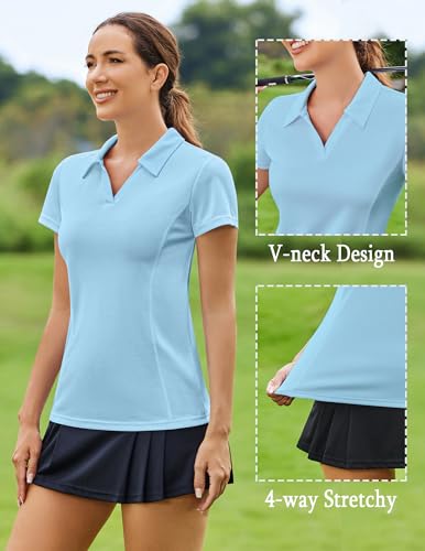 Image of PINSPARK Womens Golf Shirt Short Sleeve Polo V-Neck Quick Dry Tennis Tops | Moisture-wicking Breathable Fabric, Classic Collar, Slim Fit, Ideal for Golf Tennis Pickleball Casual