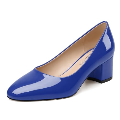 Image of SKYSTERRY Women's Low Heel Dress Pumps Shoes 2 Inch | Low Chunky Block Heel Pumps, Closed Round Toe Heels, Patent Leather Office Work Wedding Pumps Shoes