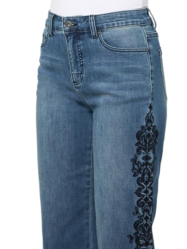 John Mark Women's Five Pocket Pant with Embroidered Sides and Lace Hem Details3