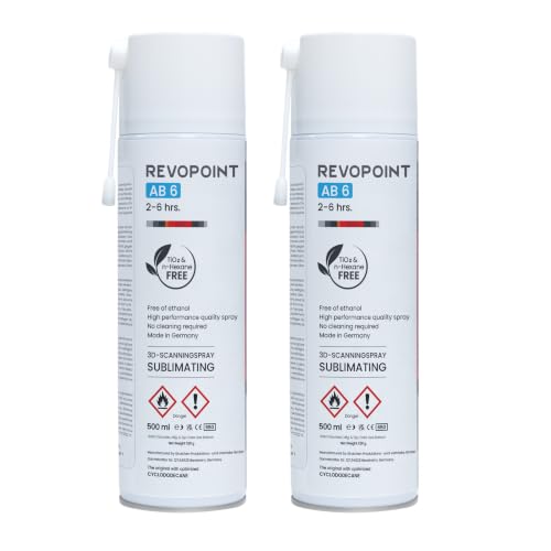 Revopoint 3D Scanning Spray for 3D Scanners, No Cleaning Needed, for Transparent, Reflective or Highly Textured Surfaces Objects, 500ml, AB6 (Pack of 2)