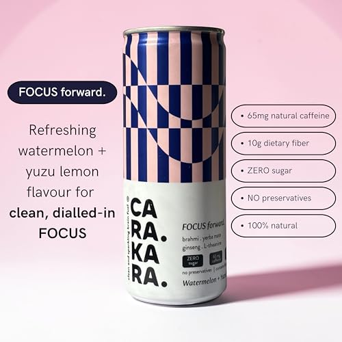 Image of Carakara Focus Forward | Yerba Mate Natural Caffeine + L-Theanine Drink | Focus, Energy & Mental Clarity | Zero Sugar | Watermelon + Yuzu Lemon | 250ml x 6