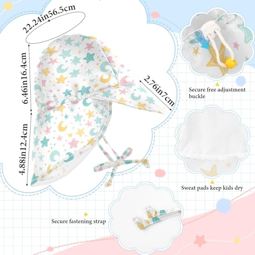 Kids Beach Hats Toddler Boy Bucket Hat Toddler Girl UPF 50+ Adjustable Travel Essentials Multicolored Stars Moon4