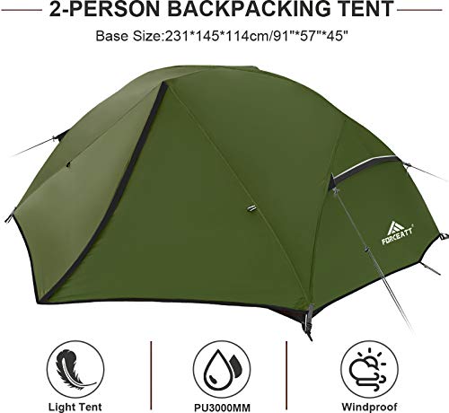 Forceatt Tent 2-3 Person Camping Tent, Waterproof And Windproof 3-4 Seasons Ultralight Backpack Tent, Can Be Installed Immediately, Suitable For Hiking, Camping, Outdoor (2-Person-Dark Green) #TOP1