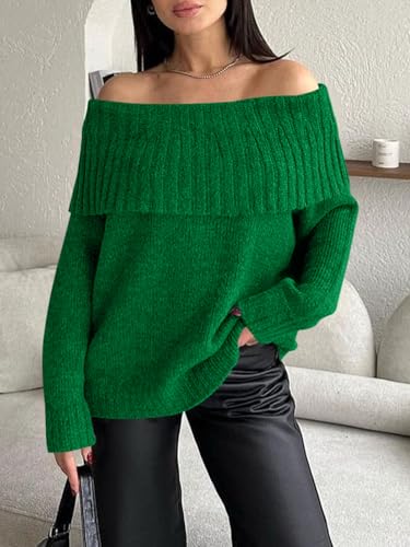 Image of Saodimallsu Womens Off The Shoulder Sweaters Oversized Long Sleeve Loose Ribbed Knit Fall Trendy Pullover Tops