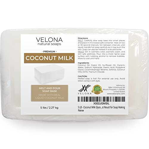 Velona 5 Lb - Coconut Milk Glycerin Soap Base Sls/Sles Free | Melt And Pour | Natural Bar For The Best Result For Soap Making #TOP1