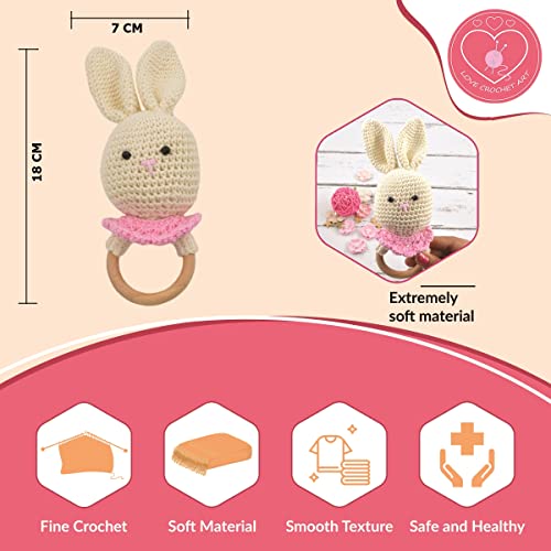Image of Love Crochet Art Animal Shape Crochet Rattle Cum Soft Toy for Infant, Kids & Babies, Early Age Gift Toys (Ruffly Rabbit - Cream)