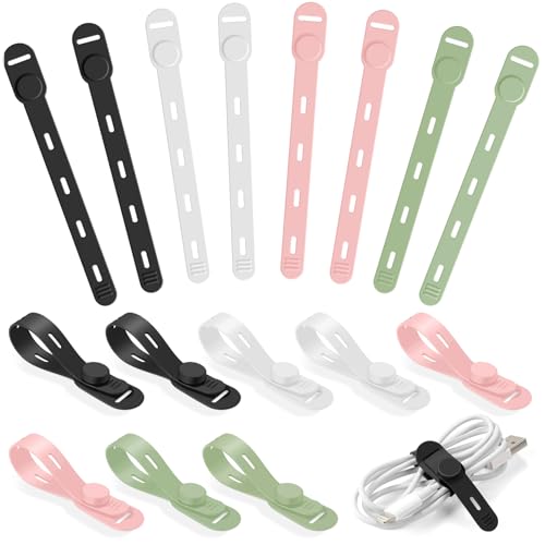 OneLeaf Reusable Silicone Cable Ties Soft Cord Bundlers for USB Chargers Kitchen Appliance Adjustable Wire Management Straps with Secure Buckle Travel Tech & Cruise Essentials Keepers Multicolor