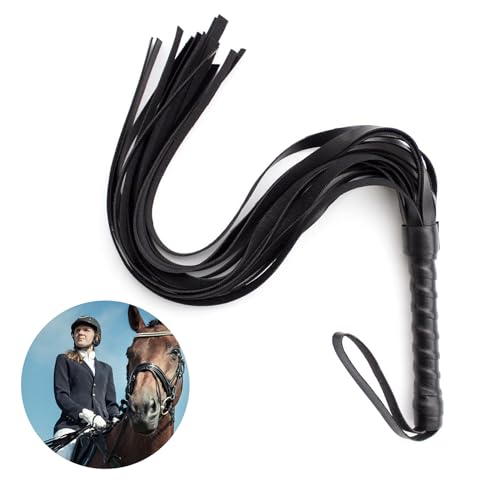Fouet équestre d'équitation en cuir PU, 45/59cm, cils