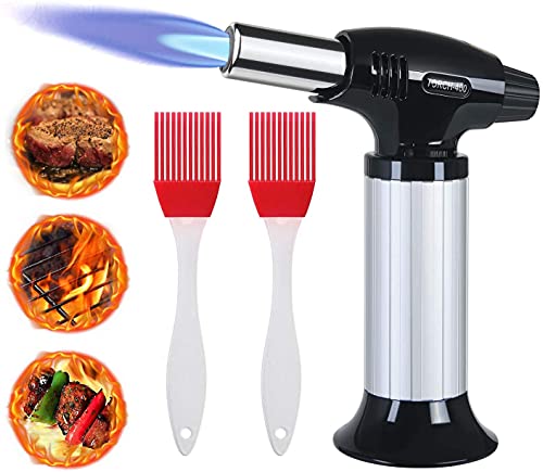 Flintronic Flambierbrenner Küchenbrenner, Butan Gasbrenner mit 2Silikonbürsten, Lötbrenner Sicherheitsschloss…