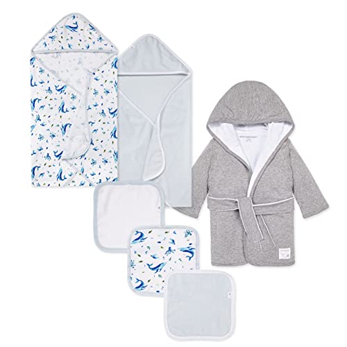 Image of Burt's Bees Baby Bath Bundle- Hooded Towel, Washcloths & Robe Gift Set, 100% Organic Cotton