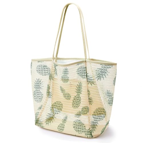 Image of KALIDI Beach Nylon Mesh Tote Bag, Casual Tote Bag Hobo Women Foldable MAX 23L Shoulder Bag For Beach Picnic Vacation