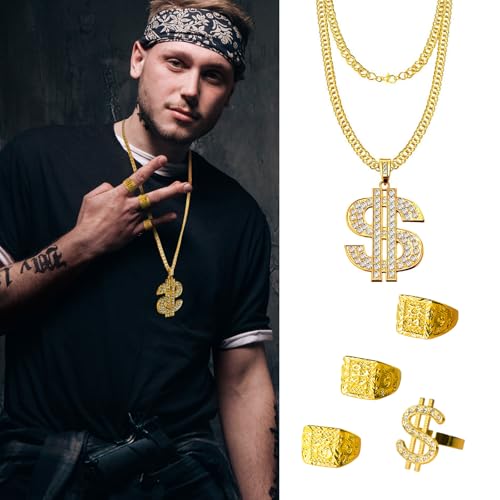 Hip Hop Costume Kit 80s 90s Rapper Accessories, Outfits for Men Women Cosplay Club Old School Themed Party Supplies3