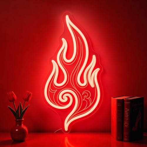 Image of Flame Neon Sign, Red LED Wall Decor, Dimmable USB Powered Flame Neon Light for Bedroom, Game Room, Man Cave, Bar, Party Decor, Unique Gift for Gamer, Friend