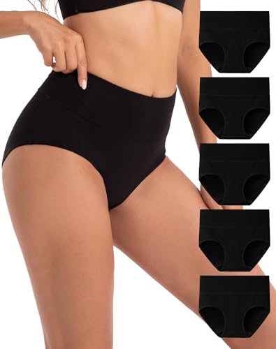 Image of INNERSY Women's Underwear Cotton Briefs High Waisted Breathable Panties 5 Pack