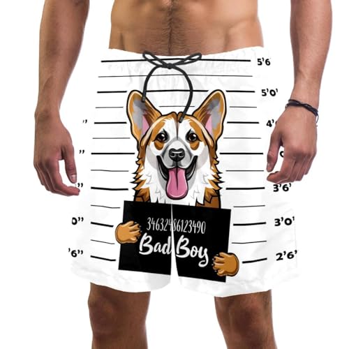 Short de bain homme Corgi Maillot de plage court à séchage rapide pour l'été