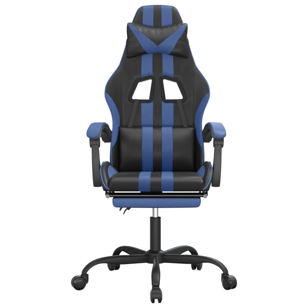 Gaming-Stuhl mit Fußstütze Kunstleder Ergonomischer Bürostuhl Drehstuhl 135° Neigbar Massage-Lendenkissen Schwarz Blau