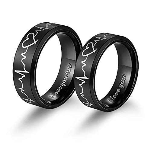 Heartbeat Rings for Couples I Love You Matching Promise Rings Wedding Bands for Him Her with Box Titanium Stainless Steel Comfort Fit