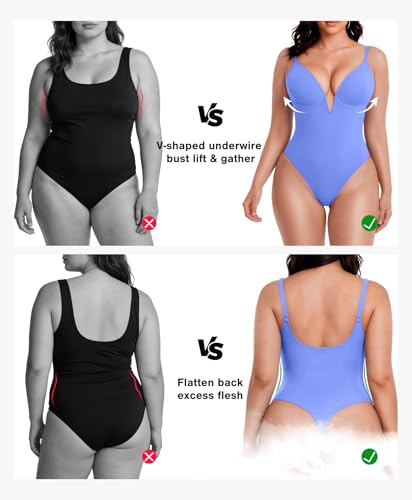 Image of Popilush Shapewear Bodysuits for Women - Tummy Control Body Suits for Womens Deep V Corset Tops Thong Concert Outfits