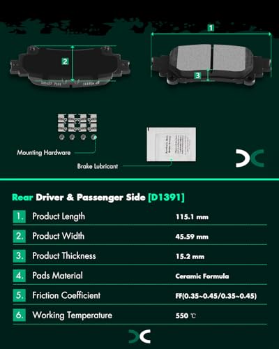 Image of SCITOO D1391 Rear Ceramic Brake Pads Sets Fit For Lexus GS200t / GS300 / GS350 / IS200t / IS250 / IS300 / IS350 / RC200t / RC300 / RC350 / RX350,For Toyota Highlander,For Toyota Sienna | For Lexus 2010-2020,For Toyota 2011-2020
