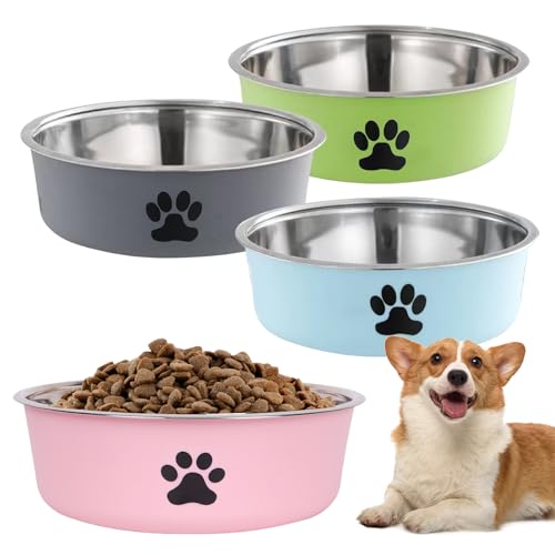 4 ciotole per cani in acciaio inox, antiscivolo, con fondo in silicone, lavabile in lavastoviglie, facile da pulire, ciotole per cibo e acqua, ciotola per cani di piccola taglia media