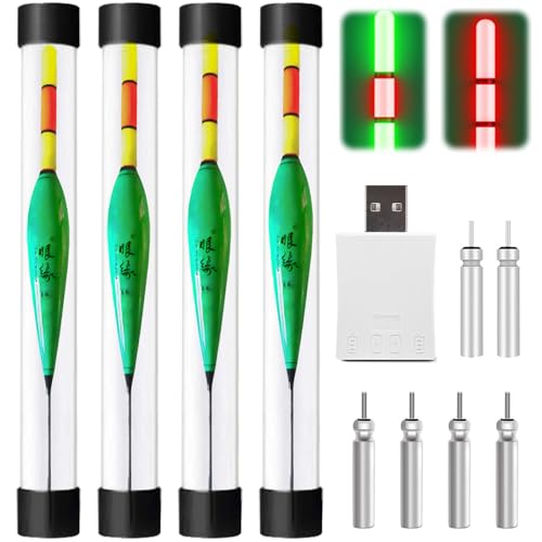 CHENBOOW Flotadores de Pesca,4 Piezas Accesorios de Pesca,Flotador De Pesca,Pesca Bobber,Boyas de Pesca,Flotador LED,Bobbers de Pesca,Set de Accesorios de Pesca,para Pesca Nocturna O En El Mar