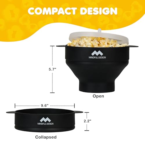 Image of The Original Mindful Design Collapsible Microwave Popcorn Popper - Silicone Bowl, BPA-Free & Dishwasher Safe (Black)