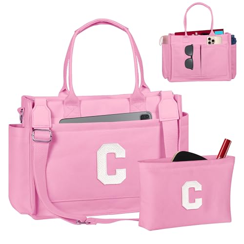 Image of Birthday Gifts for Women, Initial Tote Bag with Makeup Bag | Teen Girl Gifts Trendy Stuff, Back to Campus