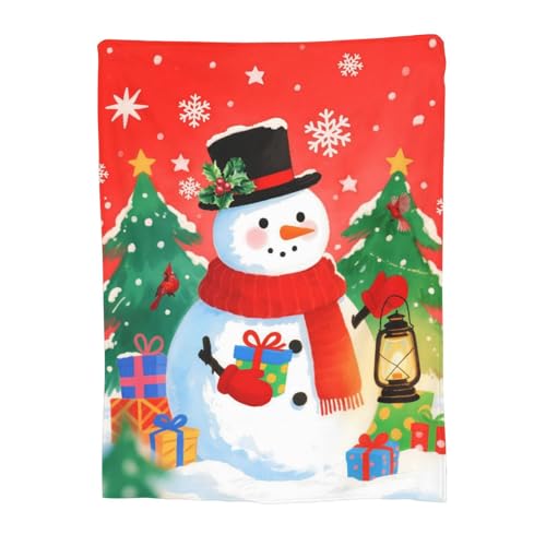 Newhomestyle Weihnachts-Schneemann-Decken, Schneeflocken-Weihnachtsbaum Leichte Anti-Pilling-Flanell-Decke, 150X125 cm Weiche Überwurfdecke für Bett, Couch, Stuhl, Wohnzimmer, Schlafzimmer