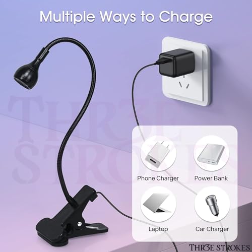 Image of THR3E STROKES UV Light for Nails - 3W LED Nail Dryer with Gooseneck Clamp & USB Charge for Salon /Home (Black-B)