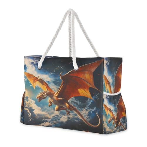 ALAZA Dragon Sky Cloud Animal Large Beach Bag Shoulder Swim Tote Bag for Gym Travel Women