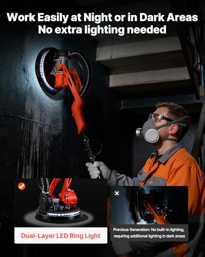 Image of VEVOR Cordless Drywall Sander, 450W Electric Sander, Popcorn Ceiling Removal Tool with Vacuum Dust Collection, 7 Variable Speed 0-1600 RPM, LED Light, Foldable & Extendable Handle, 15 Sanding Discs