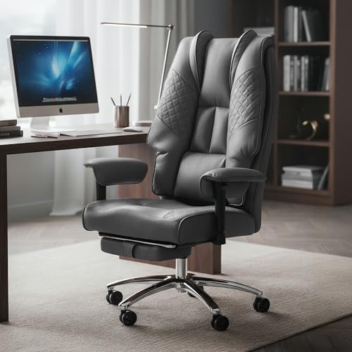 Image of Drogo Monarch Pro Ergonomic Office Chair for Work from Home 400LBS | Computer Chair for Study with High Back, Cushion Seat, Armrest, Head & Lumbar Support | Gaming Chair with Footrest & Recline (Grey)