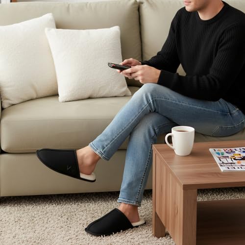 Image of Mens Scuff Slippers Micro Suede Memory Foam Slide Clogs Slip on Indoor Outdoor House Shoes